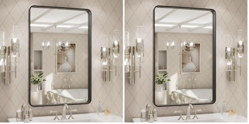 Image of LOAAO 24X30 Inch Black Metal Framed Bathroom Mirror (Pack of 2)