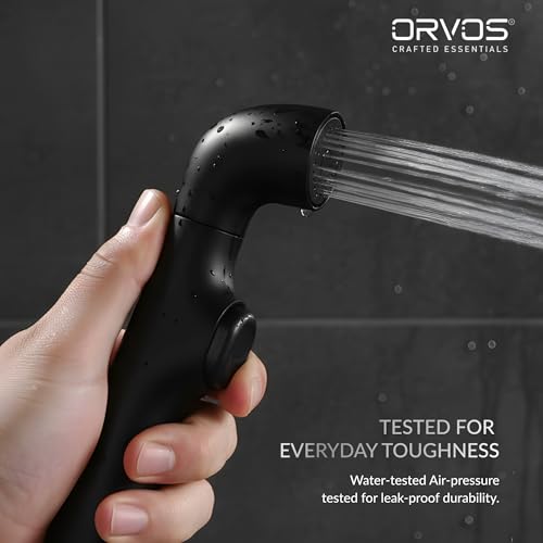 Image of Orvos Premium Health Faucet, Swivel, ABS Outer Body with Brass Pin Inside, Black Color, Gun Only, 360 Degree Rotatable Top, Jet Spray for High End Luxury Toilets