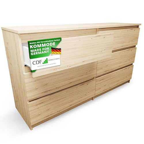 CDF Cómoda 6 Cajones Cajonera Dormitorios Comoda Moderna de Dormitorio Sinfonier Cómoda de Noche Armario de Almacenamiento, Mueble para Ropa - Placa laminada 16 mm Roble Artisan 40x138x75 cm