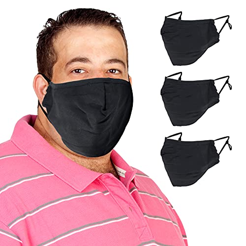 TUFF Face Mask 2XL XL Size Cloth Covering Reusable Washable Adjustable Masks ( Pack of 3 Black)
