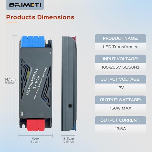 Image of LED Power Supply 12V 150W with Plug, BRIMETI LED Driver 12,5A Transformer AC 120V to 12V DC Low Voltage Switching Converter Constant Voltage Ultra Slim Adapter for Strip Light Cabinet Lights