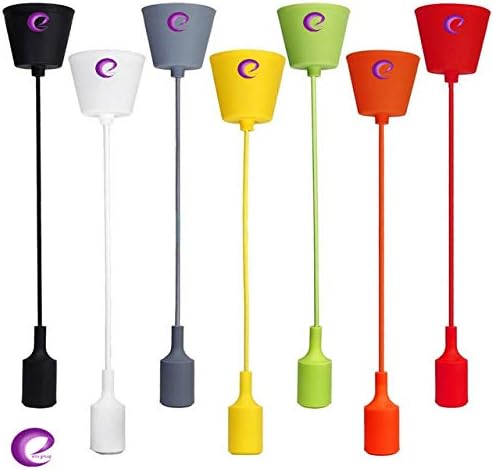 Eisa Vintage Edison Mini Pendant Light E26/ E27 Ceiling Hanging Textile Cord Lamp Holder Chandelier Fitting Kit (Black)(Silicone)