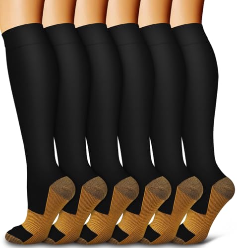 Image of Bluemaple 6 Pack Copper Compression Socks for Women and Men Circulation-Best Support for Medical, Running,Nursing,Athletic