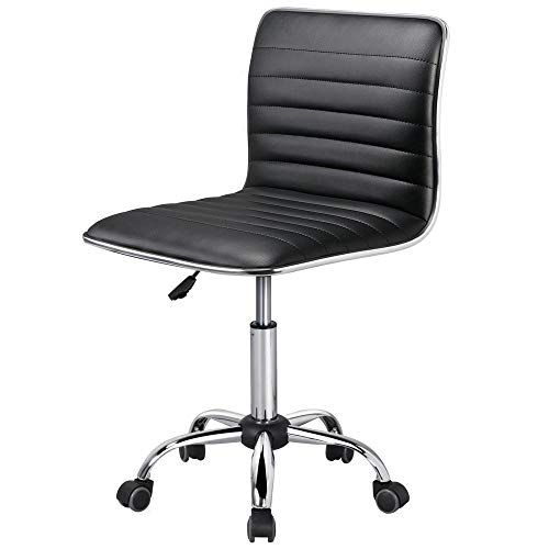 Yaheetech Armless Office Chair Ribbed Faux/PU Leather Swivel Computer/Desk/Task Chair Mid-Back Adjustable Makeup