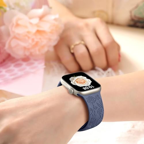 Image of SNBLK 6 Pack Floral Engraved Bands Compatible with Apple Watch Bands 40mm 41mm 42mm 38mm 44mm 45mm 46mm 49mm Women Men, Silicone Flower Pattern Strap for iWatch Series 11 10 Se Ultra 9 8 7 6 5 4 3 2 1
