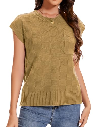 Image of Dimur Womens Sweaters Sleeveless Summer Tank Tops Casual Knit Sweater Vest Crewneck Loose Fit Pullover 2025