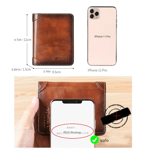 Men's Genuine Leather Wallet RFID Blocking Trifold Soft and Durable Billfold (Bifold, Dark Brown)4