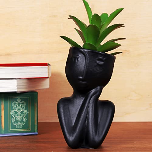 Vasinho Vaso Cerâmica Moça Na janela Decorativo Plantas Suculentas Cacto Planta Decoração (Preto)