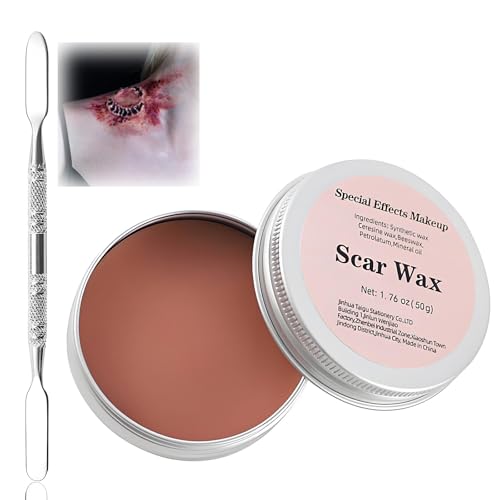 2 PCS Halloween SFX Makeup Wax 50g (1.76oz) with Spatula Special Effects Fake Skin Wax for Molding Wounds Body Paint & Fake Nose Halloween Zombie Cosplay Costume Makeup Set with Spatula