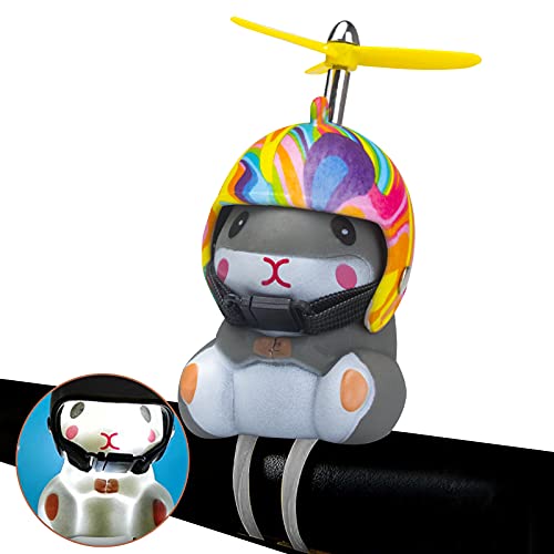 Image of wonuu Duck Bike Bell with Light and Helmet Cute Hamster Bicycle Horn, Dashboard Decoration Hamster Toy Motorcycle Bike Bells Rubber Duck Car Dashboard Decorations (Rainbow-Hamster)