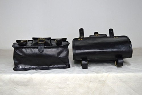 2 alforjas laterales para motocicleta, de cuero negro genuino de cabra, con cremallera, montaje en asiento (2 unidades) + cinturón de cuero de búfalo como regalo miniatura 3