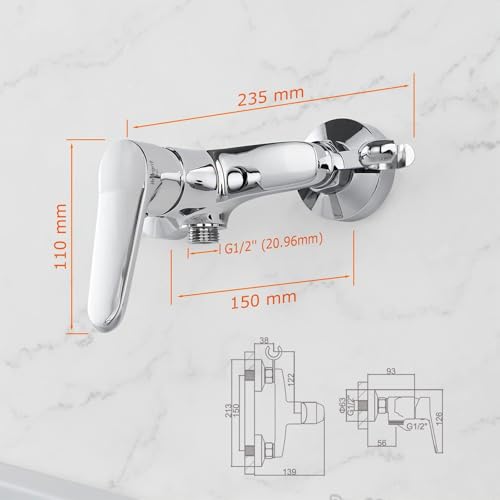 Ibergrif Duscharmatur, Einhand-Brausebatterie, Wandmontage, Wasserhahn Dusche Einhebelmischer, mit Duschkopfhalterung, Chrom M12059-1