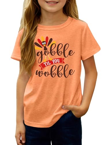Kids Thanksgiving Shirts for Boys Girls Thankful Funny T-Shirt Pumpkin Graphic Grateful Shirt 7-14 Years