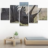 SIGNWIN 5 Panel Canvas Wall Art Animals Black and White Dramatic Duotone Modern Artwork for Home Decorations Ready to Hang - 60