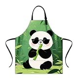 THISFIND Cool Panda with Bamboo Apron with Two Pockets Adjustable for Women Men - Panda Wearing Sunglasses Eating Bamboo for Trendy Cooking, Animal Lover Party, Cute Casual Wear