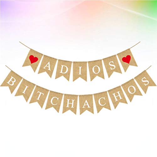 Amosfun Adios Bitchachos Banner Vintage Burlap Swallowtail Bunting Garland para Casamento Aniversári