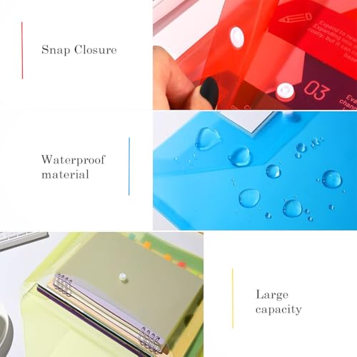 Image of Shuban Document File Folders with Snap Button Closure, Waterproof Plastic Envelope Pouches for Letter /A4 Size Paper, Assorted Transparent Colors (Style-5-Plain Transparent Folder-4Pcs-Mix Color)