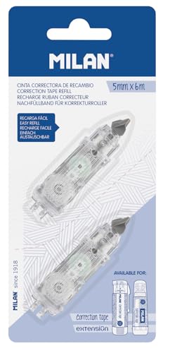 MILAN Blíster 2 recambios cinta correctora cilíndrica 5 mm x 6 m (Cilíndrica y Extension), BWM10467