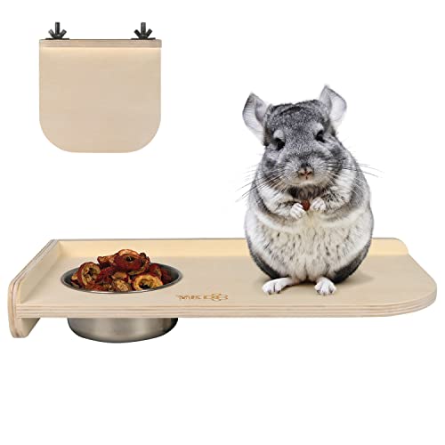 Chinchilla Wooden Platform Set, Pet Cage Platform with Feeding Bowl, Small Animals Cage Accessories for Chinchilla Squirrel Gerbil Suger Glider Hamsters (Feeding Platform + Small Platform)