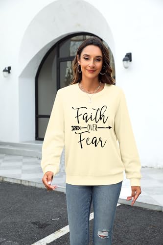 KNEYATTA Women Christian Sweatshirt Faith over Fear Shirt Christian Religious Crewneck Long Sleeve T-Shirt — view 3
