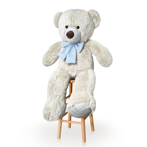 Urso De Pel&uacute;cia Gigante 1M Com La&ccedil;o Para Decora&ccedil;&atilde;o Presente Amor (Baunilha Com Azul BB)