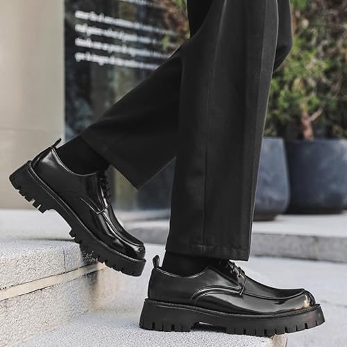Image of Men's Leather Platform Formal Derby Shoes Round Toe Lug Sole Lace Up Dress Shoes Casual Work Office Business Oxfords