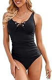 Lomitti Women's Strappy Tummy Control Ruched One Piece Swimsuit Vintage Sexy Slimming Bathing Suit (