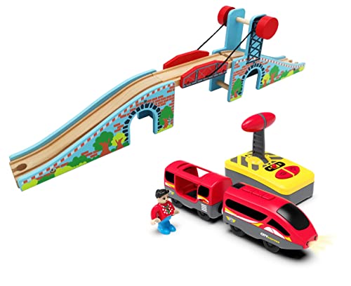 Wooden Train Accessories Train Bridge & Battery Operated Locomotive Train, Compatible with All Major Brand of Railway Tracks.