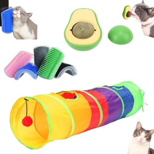 Kit 3 Brinquedo para Gato Tunel Abacate Bolinha Catnip Escova De Canto