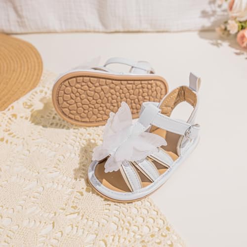 Image of Meckior Baby Toddler Infant Girls PU Leather Soft Open Toe Summer Sandals Flower Princess Flat Shoes