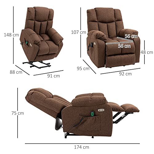 HOMCOM Fernsehsessel mit Aufstehhilfe Elektrisch Verstellbar, Relaxsessel mit Liegefunktion, TV-Sessel mit Fernbedienung, 2 Seitentaschen und Fußteil, USB-Anschluss Braun – Bild 4