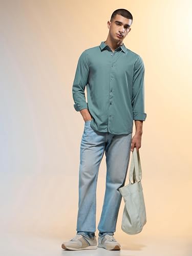 Image of TECHNOSPORT Men's Polyester Slim Fit Solid Casual Shirt with Ts Lytra