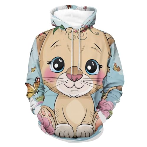 Sweatshirt chat papillon dessin animé avec capuche ajustable et manches longues