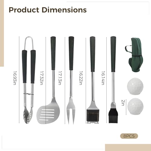 8 Pcs Golf BBQ Grilling Gifts Set, Stainless Steel Grill Accessories Tools Utensils Kit with PP Handle, Includes Spatula, Fork, Brush, Clip, Oil Brush, 2 Seasoning Cans, Storage Bag - Thumbnail 4