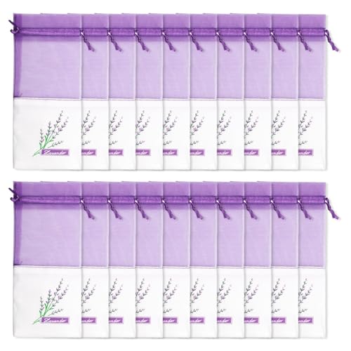 20 Pièces Sachet pour Lavande Vide,Sac en Organza Violet avec Motif, Sachet Lavande Vide pour Épices et Herbes