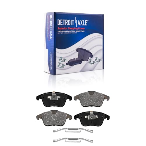 Image of Detroit Axle - 6pc Front Brake Kit for 11-18 Volvo S60 08-10 V70 08-16 XC70 07-16 S80 15-18 V60, 12-15 Land Rover Range Rover Evoque, Drilled Disc Brake Rotors Ceramic Brakes Pads : 11.81 inch inch Rotor