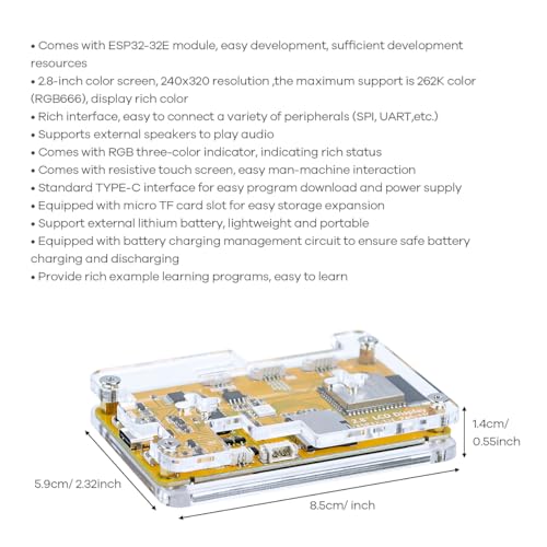 Hosyond 2.8 Inch ESP32 Display Resistive Touchscreen with Acrylic Case, ILI9341 Driver 240x320 TFT LCD Module for Arduino IOT - Image 6