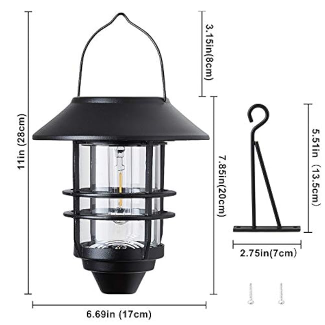 Solar Lantern Outdoor Lights, Hanging Waterproof Lantern Lights with Wall Mount Kit for Garden Porch Fence 2 Pack