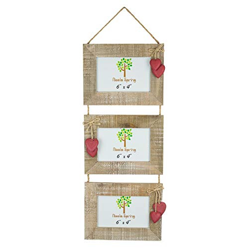 Nicola Spring Marco Triple para Fotos de 15 x 10 - con Corazones Rojos - Madera Cover