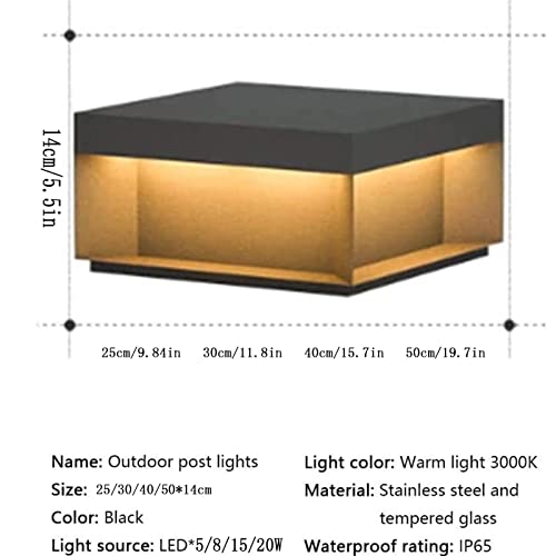 Lampadaire extérieur carré 30 cm avec éclairage LED intégré étanche