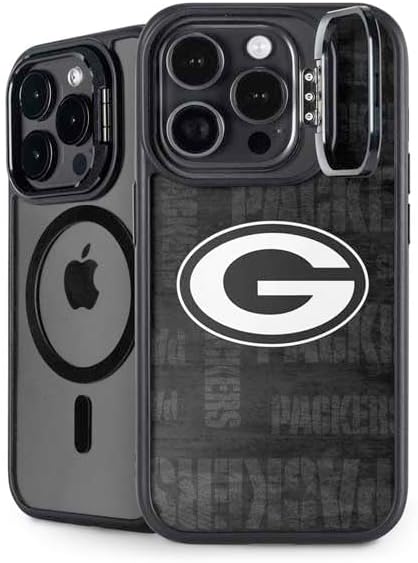 Skinit Kickstand Phone Case Compatible with iPhone 14 Pro - Officially Licensed NFL Green Bay Packers Black & White Design