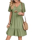 Women Summer Dress V Neck Short Sleeve Ruffle Hem Flowy Swing Dress Swiss Dot Babydoll Chiffon Mini Dress Large
