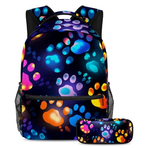 Ensemble cartable avec motif empreintes de pattes d'animaux 35 et trousse assortie pour l'école