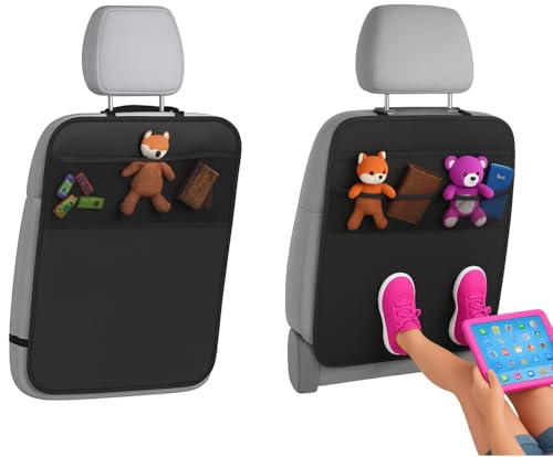 LILTOM Car Back Seat Protector with Organizer, 19'x27' XL Kick Mats, Waterproof, 3 Pockets, 2-Pack