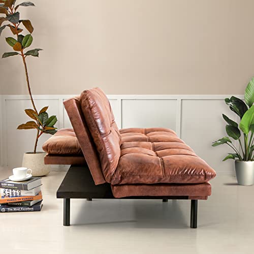 Opoiar Futon Sofa Bed,Lounge Memory Foam Sleeper Couch Room,Convertible Loveseat For Compact Living Spaces Studio Apartment,Dorm,Home Office,71"-Brown-Faux Leather-Thicker Versio, 713331.5 #TOP4