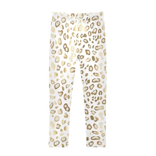 Gold Leopard Skin Print Girls Casual Leggings for Kids Printed Long Pant Bottoms Stretch and Soft