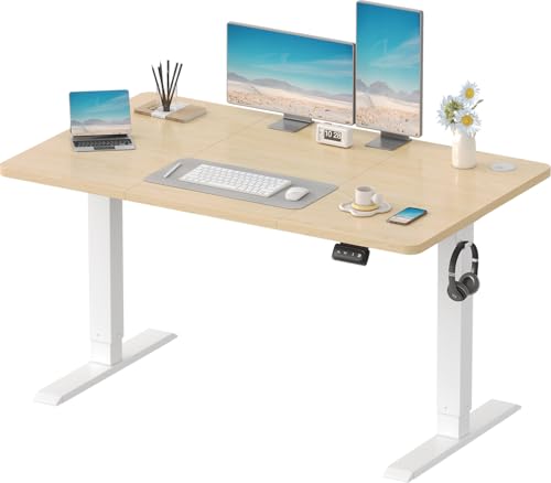 Devoko 120x60 cm Escritorio Regulable en Altura, Escritorio Elevable Eléctrico Telescópico Bidireccional, Escritorio de Oficinay Hogar, para Estudio en Casa con Tablero Ensamblado, Beige