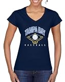 American Baseball Fan Tampa Bay Shirt – Vintage Distressed Field Sports Tee, Retro USA Game Day Women’s Standard V-Neck Tee, Navy, X-Large