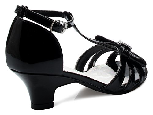 Image of Olivia K Girl's Glitter Leatherette Open Toe Strappy Ankle T Strap Kitten Heel Sandal (Toddler /Little Girl)