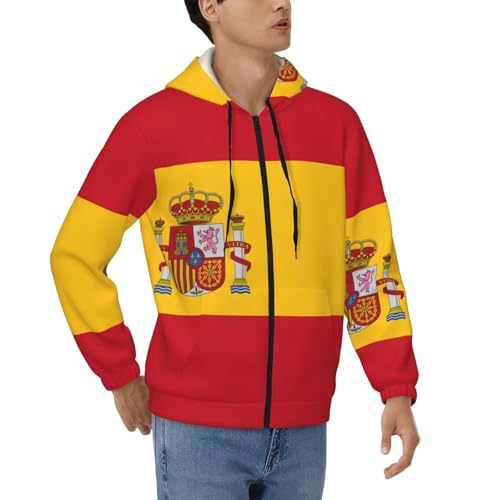 Sweat à capuche zippé pour homme avec drapeau espagnol et cordon de serrage confortable